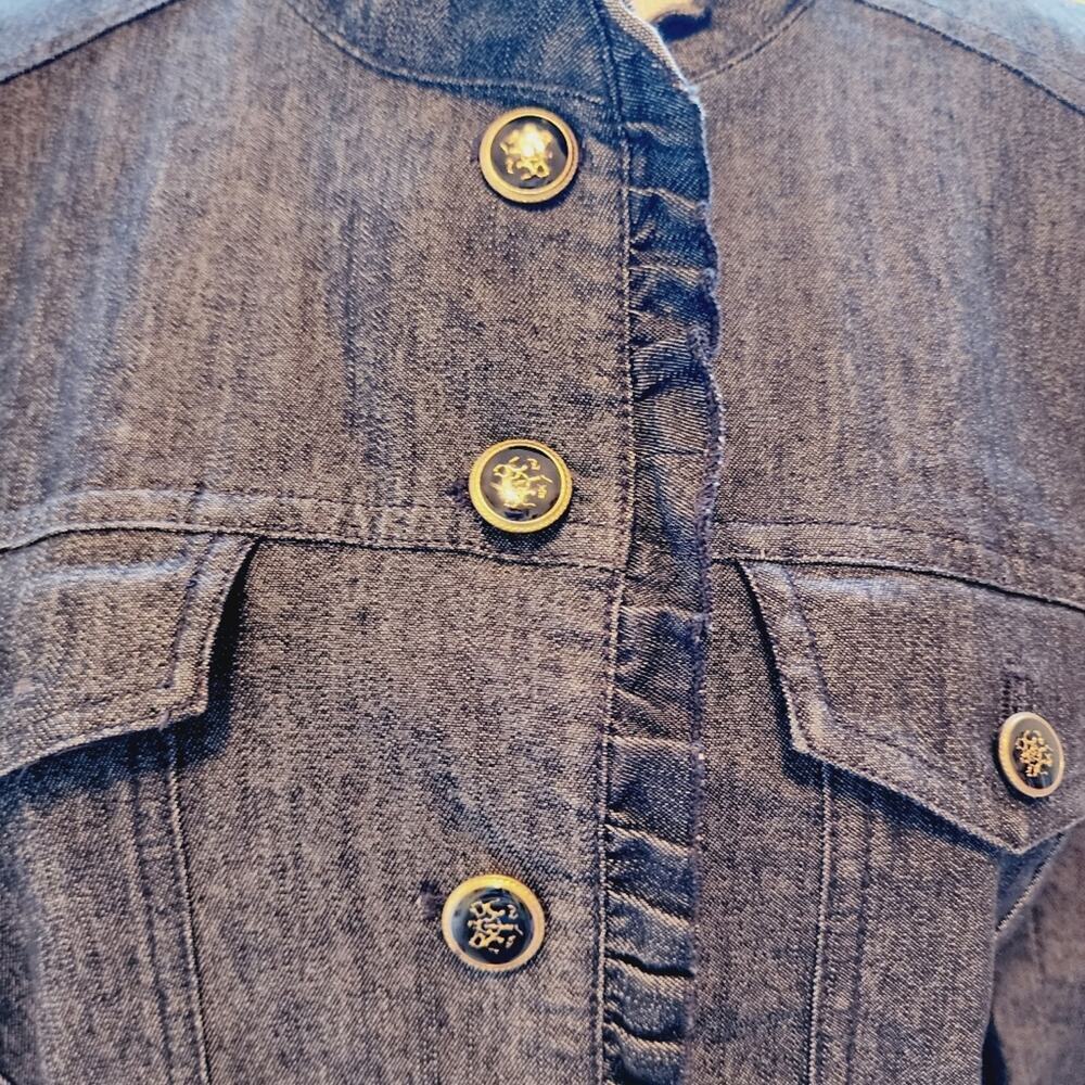 SANDRO SPORTSWEAR RUFFLE BUTTON DOWN JEAN JACKET SIZE LARGE - Picture 2 of 5